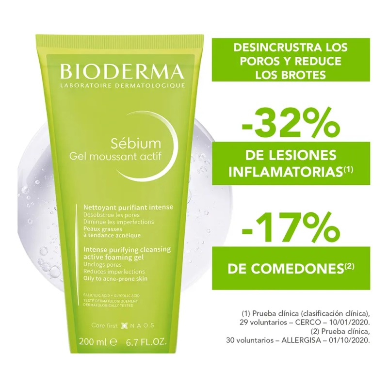 Bioderma Sébium Gel Moussant Actif Anti Acné, 200 Ml