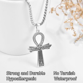 KATHLU Ankh Necklace 925 Sterling Silver Ankh Cross Pendant Necklace Cubic Zirconia Cross Amulet Necklace Jewellery Gifts for Women Men