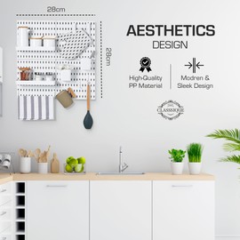 CLASSSIQUE Pegboard Organizer - Peg Boards and Accessories Hanging For Wall Organizer, Crafts, Storage, Clips, Aesthetics Display, Customize- White