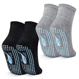TENQUAN Non Slip Adult Grip Socks for Yoga Pilates Martial Arts Fitness Dance Barre, Anti-slip/Non-slip Full Toe Ankle Socks Fall Prevention Grip Socks (2 Pairs Black Grey)