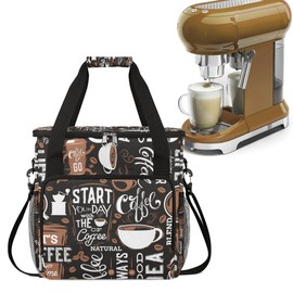 Red Start Day With Coffee Coffee Maker Carrying Bag, Coffee Machine Travel Storage Tote Bag Compatible with K-Mini or K-Mini Plus, Portable Single Serve Coffee Brewer Case with Pockets for K-Cup Pods