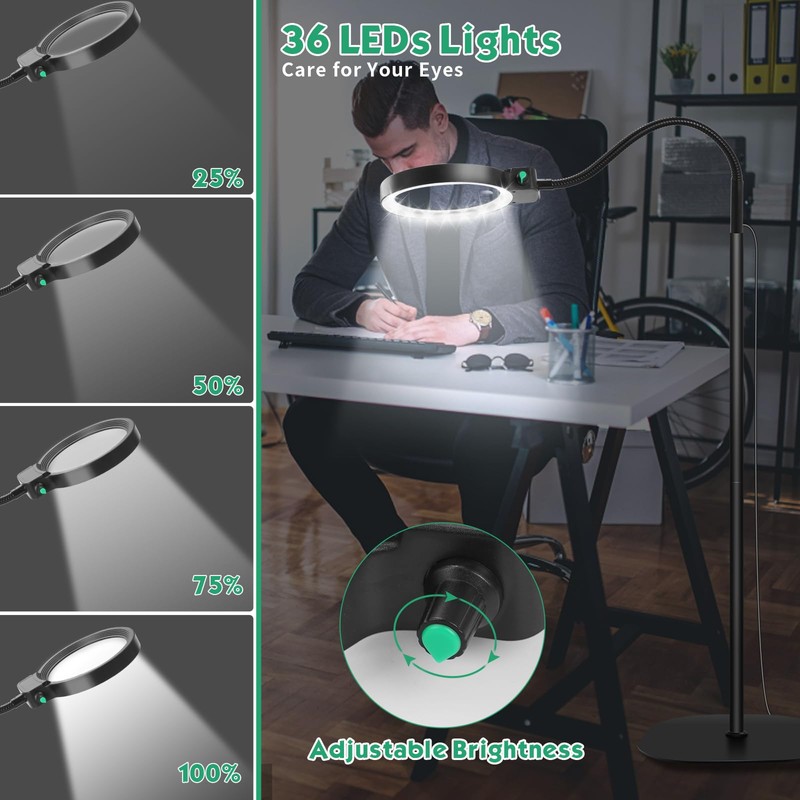 10X 30X Floor Magnifying Glass with Light and Stand,36 LED