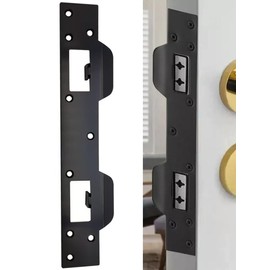 Bryzaxu Door Strike Plate Double Holes for 5-1/2 inch to 6 inch Hole, Front Door Security Devices Door Reinforcement Plate Metal Security Striker Plates for Exterior Interior Door (Black, 1 Pack)