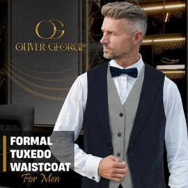 Oliver George Men’s Solid Color Suit Vest Formal Tuxedo Waistcoat Business Layered Dress Vest For Suit or Tuxedo, Navy Blue, Medium