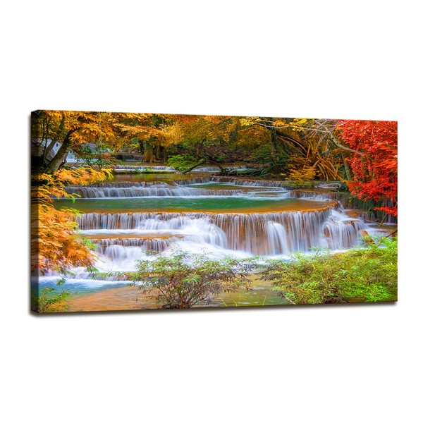 DZL Art S75362 Large Wall Art Canvas Prints Waterfall In Deep Rain Forest Jungle Painting Framed wall art for living Room Bedroom and Office Home Decor Artwork
