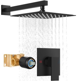 Cinwiny Shower Faucet Set,Shower Head and Handle Set with Valve,Single Handle,Wall Mount 10 Inch Showerhead for Modern Bathroom,Matte Black