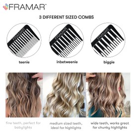 FRAMAR Dreamweaver Highlighting Hair Comb – Premium Rat Tail Comb for Hair Stylist, Hair Combs for Women, Salon Teasing Comb, Metal Comb Set, Peigne Cheveux, For Hair Color, Hair Tools – Black 3 Pack