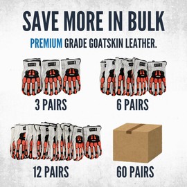 Cestus 3219, Goatskin Leather Impact Gloves, ANSI Cut A5, Heavy Duty Work Gloves for Construction Oilfield Demolition (3 Pairs, Large)