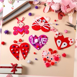 436 Pieces Valentine's Day Felt Heart Craft Kit Assorted DIY Heart Ornaments Decorations with Pom-poms Cleaners Googly Eyes Gem Sticker Craft Supply for DIY Craft Party Favor Scrapbook Decor