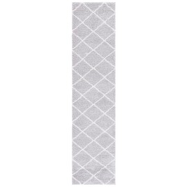 SAFAVIEH Tahoe Shag Collection Runner Rug - 2' x 9', Light Grey & White, Trellis Design, Non-Shedding & Easy Care, 1.2-inch Thick Ideal for High Traffic Areas in Living Room, Bedroom (THO676F)