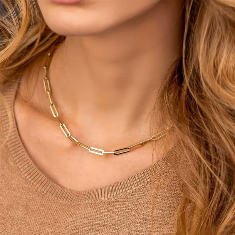 Stainless Steel Link Chain Choker Necklace for Women – Delicate