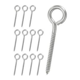 PATIKIL M5x65mm 12pcs 304 Stainless Steel Eye Screw Hook Self Tapping Eye Bolt Wood Fixing Cable Wire for Indoor and Outdoor Use Silver