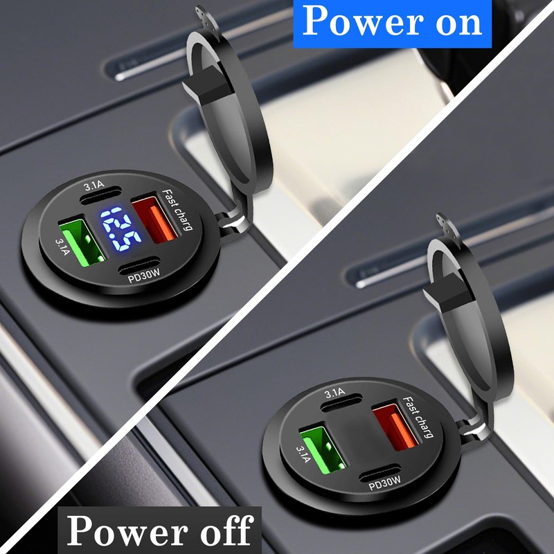 Qidoe 66W 12V USB Outlet, 4 Port Dual PD &