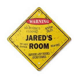 Jared's Room Sign Vintage Crossing Zone Xing | Indoor/Outdoor Plastic | 12" Tall Rustic Kids Bedroom Decor Door Children's Name boy Girl