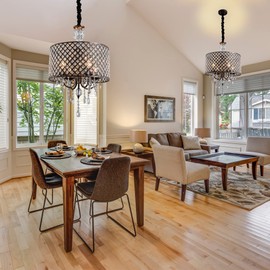 Asmymhd Drum Crystal Chandeliers,16.5'' Vintage 4 Lights Lighting Fixture with Bronze Finish for Dining Room,Living Room,Bedroom, Island,Bathroom