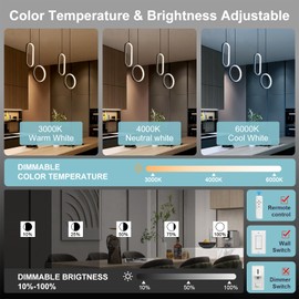 CHYING Modern LED Pendant Light Black LED Pendant Lighting Dimmable Ceiling Hanging Light for Bedroom Dining Room Living Room 3000K-6000K
