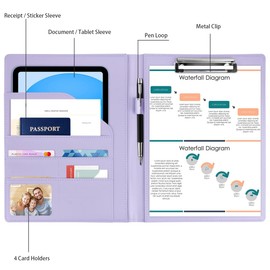 Padfolio/Resume Portfolio Folder for Women Men, WAVEYU Cute Chic Padfolio Cover Folder, Conference/Legal Document Organizer with Letter/A4 Size Clipboard, Document Sleeve, Purple Marble