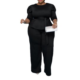 ThusFar Plus Size 2 Piece Outfits for Women Blazer Top Long Sleeve Long Pants Sets Casual Elegant Business Suit with Belt