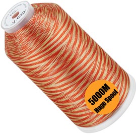 New Brothread - Bobina enorme individual de 5000 m, cada hilo de máquina de bordar de poliéster, 40 W para máquinas comerciales y domésticas, color abigarrado-V-020