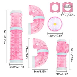 IBEQUEM 2 Hamster Tube Set, Transparent DIY Creative Hamster Cage Accessories and Hamster Wheel for Dwarf Hamster Chinchilla Rat Gerbil Mouse (Pink)