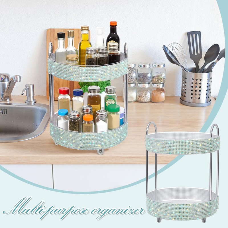 Honeydak 360 Rotating Perfume Organizer Rhinestone Bathroom Counter Organizer Makeup