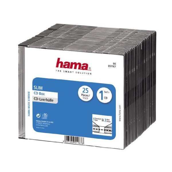 Hama 51167 Slim CD Jewel Case, pack of 25, transparent/black