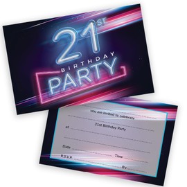 21st Birthday Party Invitations Men Women - Disco Neon Lights 20 Pack - Adults Birthday Invitations for Friends Family A6 Bday Party Invites Invitation Cards with Folding Envelopes