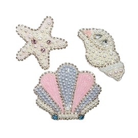 Vubbkdi 3Pcs Sea Animals Beaded Artistic Patches Ocean Shell Cloth Patch Conch Bead for Nautical Fashion Upcycling Sustainable DIY Accessories