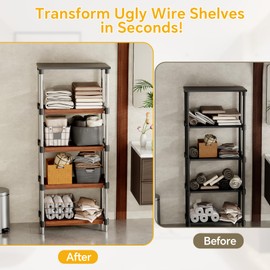 Giklux 6 PCS Wire Rack Covers for Pantry Wood Grain, 24'' W * 16'' D (Ready to Use) Faux Wood Shelf Covers for Wire Shelving, Rustic Closet Shelves Covering Toppers - Bathroom, Kitchen, Garage (Brown)