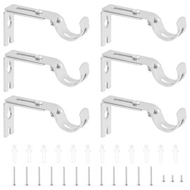 GAOHAN 6Pcs Curtain Pole Brackets with Adjustable Length of 9 - 12cm with Screws,Metal Curtain Rod Brackets Set for Poles, Wall Rod-Heavy Duty & Rust Resistant (Silver)