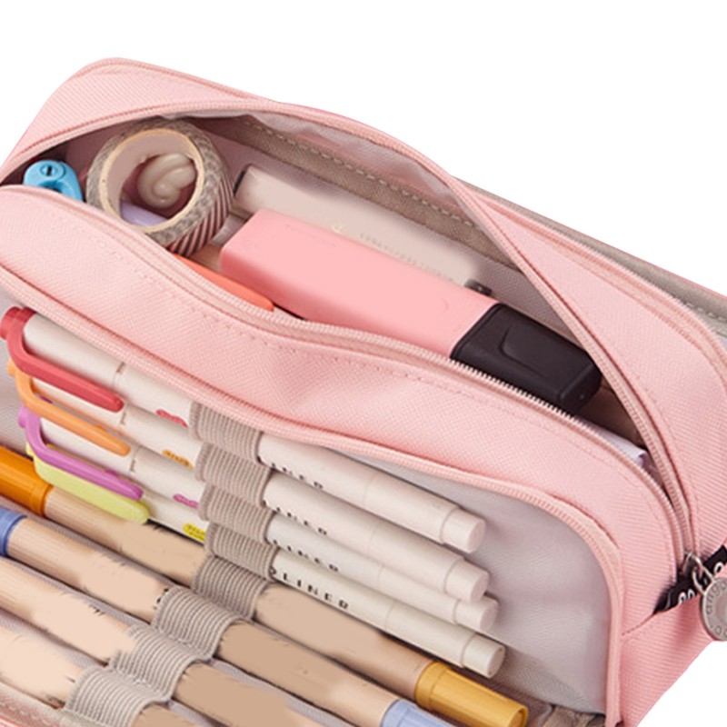 Pencil Pouch With 3 Compartments Large Capacity Double Opening Soft
