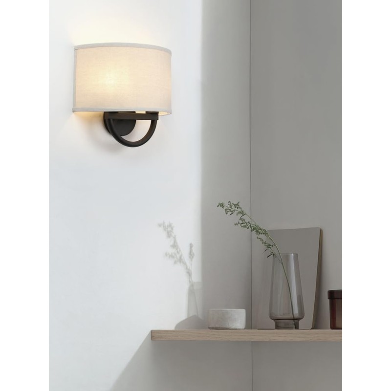 Industrial 2-Lights Wall Sconce Fixtures with Linen Fabric Shade, Double