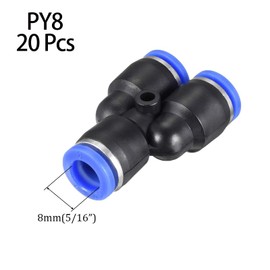 Y Shape Push Fittings, 8mm (5/16”) OD Push to Connect Quick Fitting, Air line Push Lock Tube Fitting Splitter, 20Pcs (PY8)