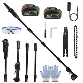 Electric Pole Saw, Moclever 6in Cordless Pole Saw 7.4ft Maximum Extendable Length 32.8ft/S Speed Electric Pole Chainsaw 2PCS 3.0Ah Batteries And Charger Included For Pruning Trimming