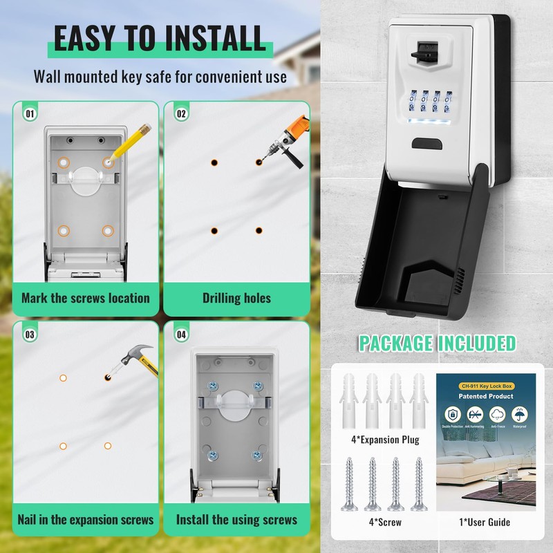Key Lock Box for Outside with Light Up Dials -