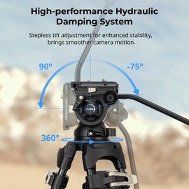 SmallRig AD-01S Video Tripod, 74" Heavy Duty Tripod with Pan and Tilt Fluid Head, Dual-Mode Quick Release Plate, Load up to 13.2lb / 6kg for DSLR, Camcorder, Cameras - 4686