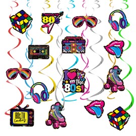 80s Party Decoration, Hanging Spiral Party Decorations for Adults, Suitable for Birthday Celebrations, Hip-hop Rock Parties, and Neon Parties