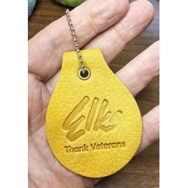 BPOE ELKS LODGE LEATHER KEYCHAIN "THANKS VETERANS " UNUSED, PRISTINE FREE S&H