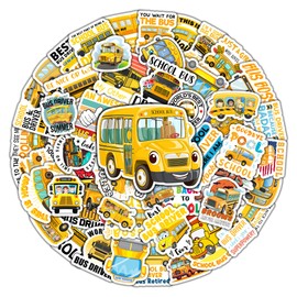 BIGZORO 50 PCS School Bus Driver Pack Stickers Decal Vinyl Waterproof Birthday Gifts for Buses Drivers Dad Men Items Decor Accessories Laptop Water Bottle Transportation Themed Graphics