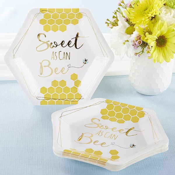 Sweet as Can Bee Baby Shower Decorations 7 in. Decorative Premium Paper Plates (350 GSM Weight -Set of 16), Luncheon Serveware