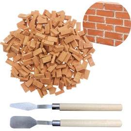 Woohome 150 PCS Mini Red Wall Bricks, 1:16 Mini Bricks Tiny Bricks with Scraper for Landscaping, Miniature Bricks Figurine Fake Bricks for Mini Garden Accessories