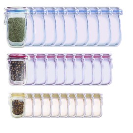 30 Pack Mason Jar Zipper Bags, Food Storage Snack Ziplock Bags - Reusable Airtight Seal Food Storage Bags, Leak-Proof Tea Bags Refrigerator Organizor Kitchen Storage Outdoor Travel Picnic Bags