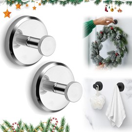 Homeshifters 2-Piece Suction Cup Hooks, Towel Hook -SUS 304 Stainless Steel Suction Towel Hooks, No Drill Towel Hooks for Bathroom Wall,Kitchen,Glass,Tile to Hang Towels,Robes,Loofah - Chrome