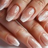 SINHOT Coffin Press on Nails Medium - Silver Glitter White