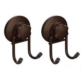 SANNO Suction Cup Hooks, Shower Squeegee Holder Towel Robe Loofah Hooks Hanging Shower Hooks for Bathroom Kitchen Shower Wall, Bathroom Shower Accessories, Bronze (2 Pack)
