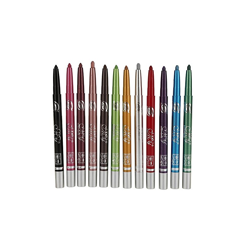 Set de Eyeliner Impermeable de 12 Colores de Larga Duración,