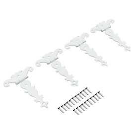 ieron 4 Pieces Antique Shed Door Hinges with Screws, Heavy Duty T Shaped Carved Zinc Alloy Hinges for Furniture, Bookshelf, Wooden Box (White)
