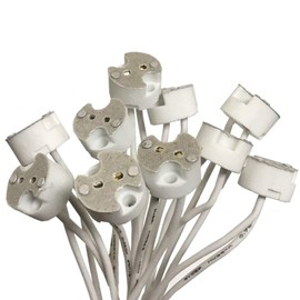 Fjiangyi 50 Pack LED MR16/GU5.3 Socket Adapter, Ceramic Base, White, Pin Type, 12V DC, Pack of 50