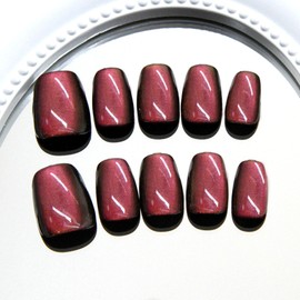 Press on Nails Short Square Fake Nails with Purple Green Discoloration Cat Eye Designs Glossy Glue on Nalis Full Cover Acrylic Nails Cute False Nails Artificial Stick on Nails for Women 30Pcs