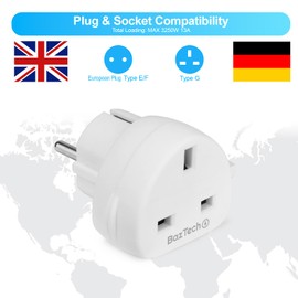 EU Travel Adapter, UK to European Plug Adapter, Europe Converter Type C, E, F for Spain, Italy, Portugal, Germany, Netherlands, Greece, Poland, Turkey and More (5)